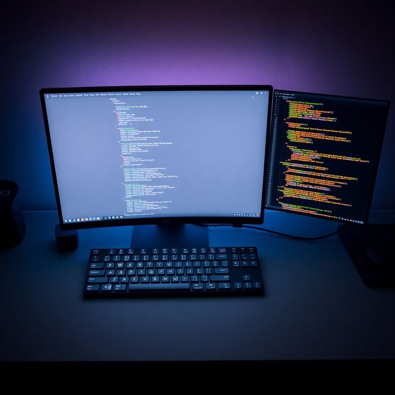 Mechanical keyboard and monitor displaying Python code for an algorithmic trading strategy